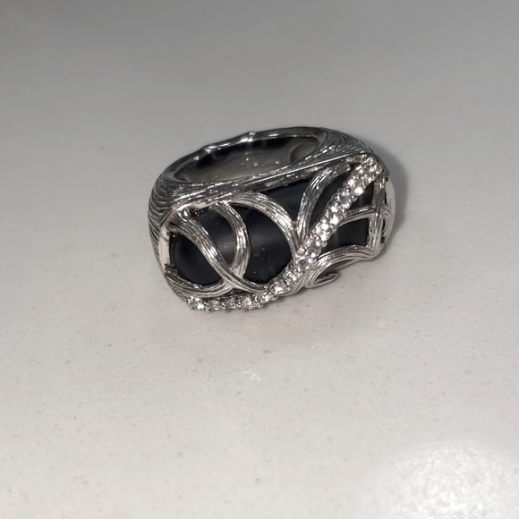 Ariva Sterling Sterling Silver, Onyx and White Sapphire Ring - Picture 2 of 2